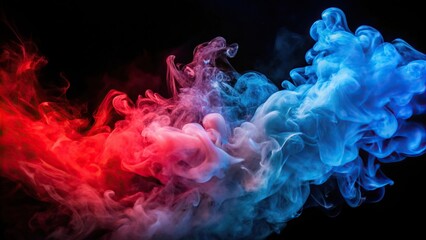 Obraz premium Illuminated red and blue smoke with black background Worm's Eye View