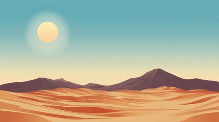 Obraz premium A desert landscape with the setting sun casting long shadows, featuring a clean sky space for text placement.