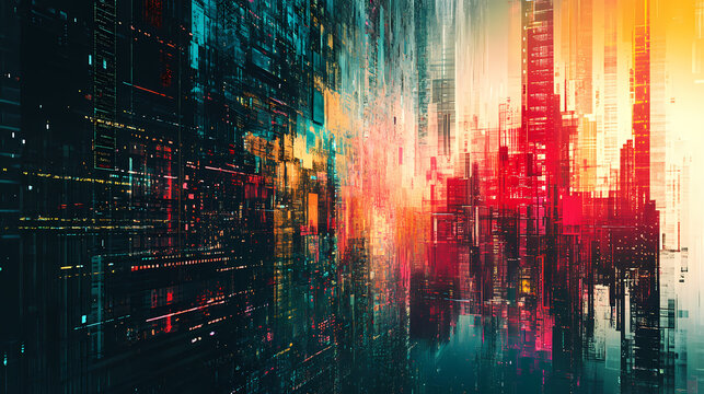 Abstract futuristic utopian cityscape, neural network generated art. AI Utopia. Illustration