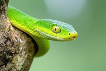 Fototapeta premium Green Snake on a tree .generative ai