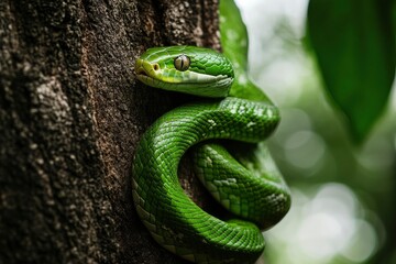 Obraz premium Green Snake on a tree .generative ai