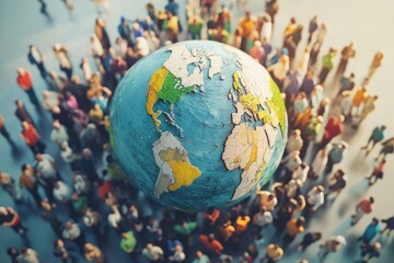 A Globe Surrounded by a Diverse Crowd of People