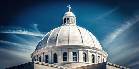 image of giraffes at a white building with a dome and cross on top