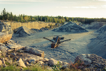 Place where marble is mined. Marble extraction in a large quarry.