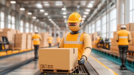 Fototapeta premium Workers in action, coordinating with automated machines in a large, state-of-the-art warehouse, ensuring smooth operations