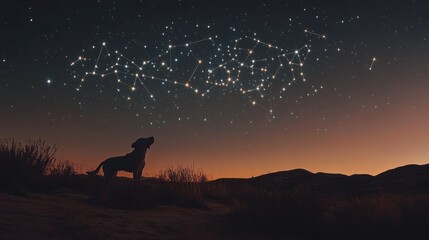 The beautiful Canis Major constellation glowing brightly above a desert landscape, with the stars clearly visible