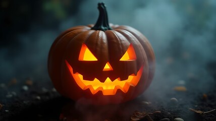 Obraz premium Close-Up of Jack o' Lantern in Misty Smoke