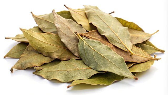 Indian bay leaves or tej patta isolated on white background with clipping path Dried bay leaves Aerial