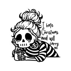Cute tired chistmas skeleton mom. Vector illustration.