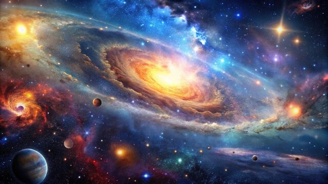 Infinite space background with stars and galaxies reflected in superlative nebular