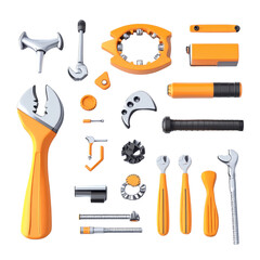 Obraz premium Collection of colorful hand tools including wrenches, pliers, and screwdrivers for DIY projects and repairs., isolated on a transparent background.