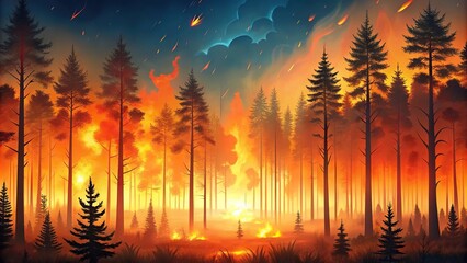 Intense scene of forests on fire demonstrating climate change impact