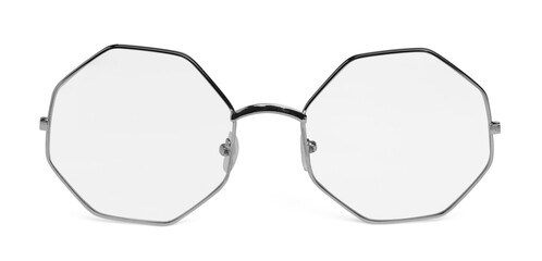 Glasses with octagonal shaped frame isolated on white