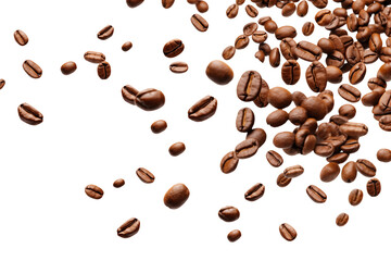 Obraz premium Flying falling coffee beans on TRANSPARENT PNG