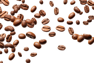 Obraz premium Flying falling coffee beans on TRANSPARENT PNG