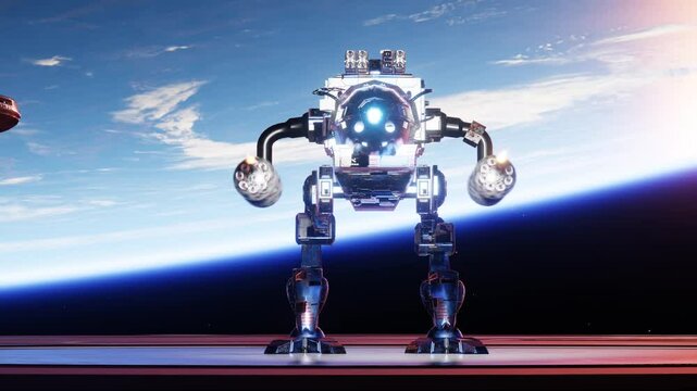 A combat robot goes crazy and shoots wildly around the area.