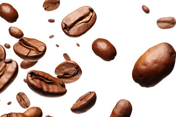 Fototapeta premium Flying falling coffee beans on TRANSPARENT PNG