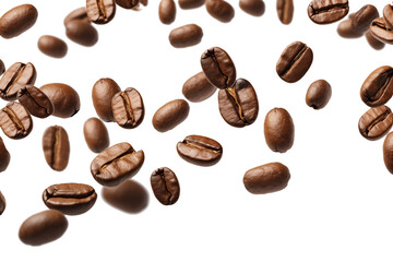 Obraz premium Flying falling coffee beans on TRANSPARENT PNG
