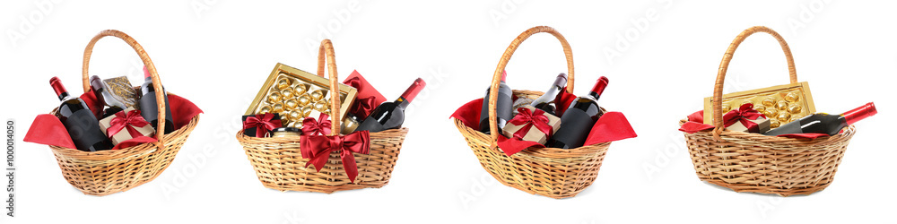 Poster Set of gift baskets isolated on white