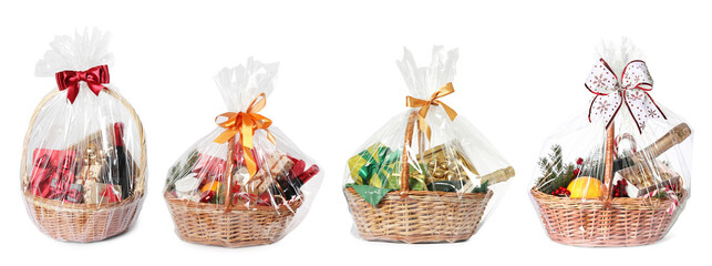 Set of gift baskets isolated on white