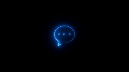 Blue Wave of particles. Neon chat message icon chat speech bubble, social media message