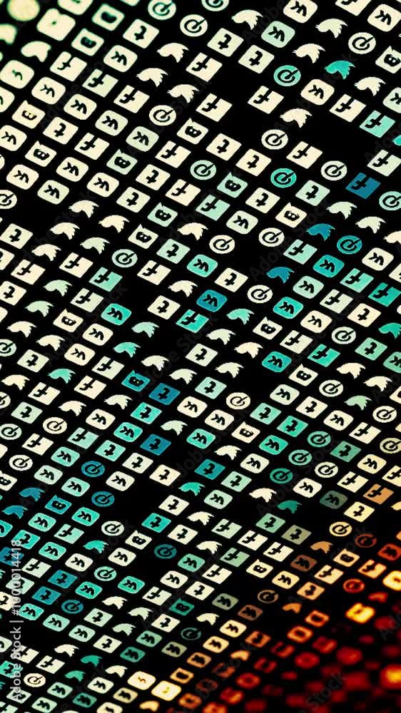 Poster editorial use only. many different logos of social nets flowing on black background, seamless loop. 