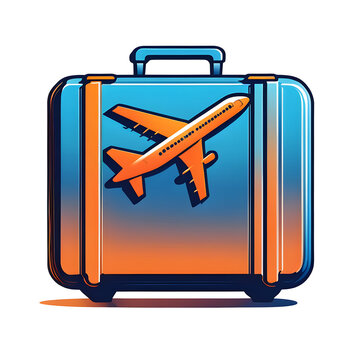 blue suitcase with orange airplane clip art preview
