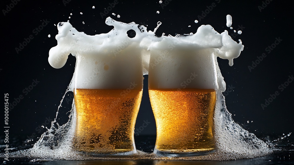 Wall mural cheers to a refreshing pint: two glasses of beer splashing together. ai generated