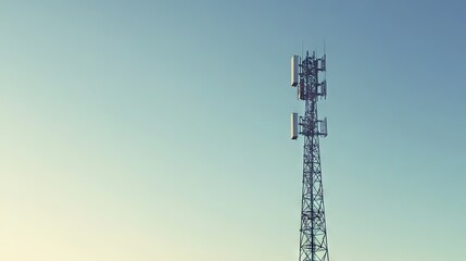 Obraz premium A wireless communication tower with a clear sky background, leaving ample space above for adding copy.