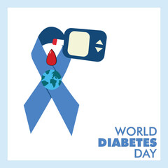world diabetes day with blue ribbon design vector
