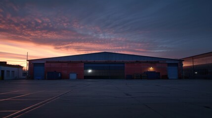 Obraz premium Industrial Building at Sunset