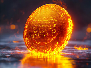 Futuristic Flat Macro Illustration of Bhai Dooj Coin: A Smart Business Concept Showcasing Intricate Textures & Glowing Inscriptions with Slow Zoom Camera Movement