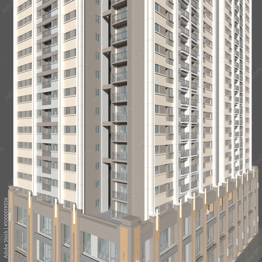 Wall mural 3d render tower apartement skyscraper