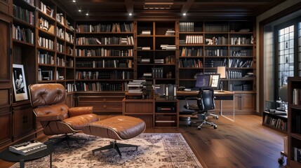Obraz premium A Luxurious Home Office with Bookshelves