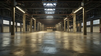 Obraz premium Empty Industrial Warehouse with Concrete Floor