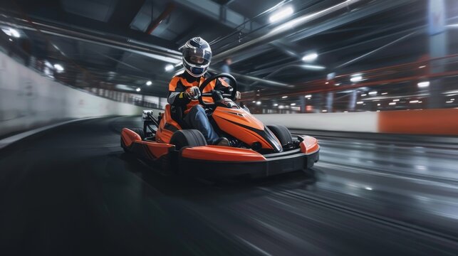 A man is driving a kart on a track, karting