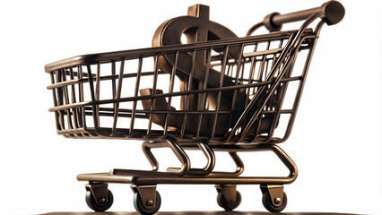 Minimalist Vector Design of Isolated Shopping Cart and Dollar Sign on White Background for Retail and Financial Marketing