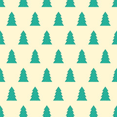 Obraz premium Seamless repeating pattern of Christmas trees on a light background.