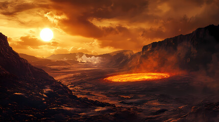 Evening above the crater. Volcanic Crater. Illustration