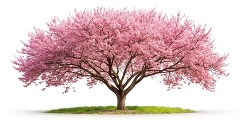 Obraz premium Isolated spring tree with pink blossoms on white background macro
