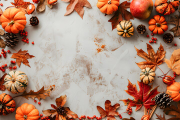 Thanksgiving day border with copy space, flat lay. High quality photo