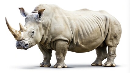 Obraz premium Isolated white rhino on white background, symmetrical