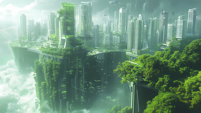 Futuristic utopia megacity concept. green eco friendly metropolis illustration. generative ai. AI Utopia. Illustration