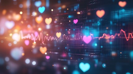 Obraz premium Digital Heartbeat with Blurred Lights and Abstract Shapes