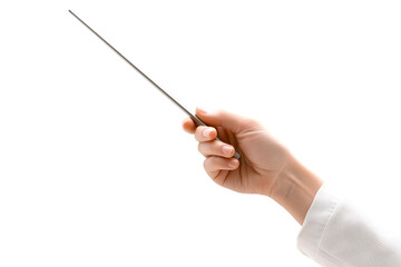 Conductor's hand holding a baton, isolated on a transparent background	