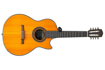 Fototapeta premium Classical guitar with a capo attached to the neck, isolated on a transparent background 