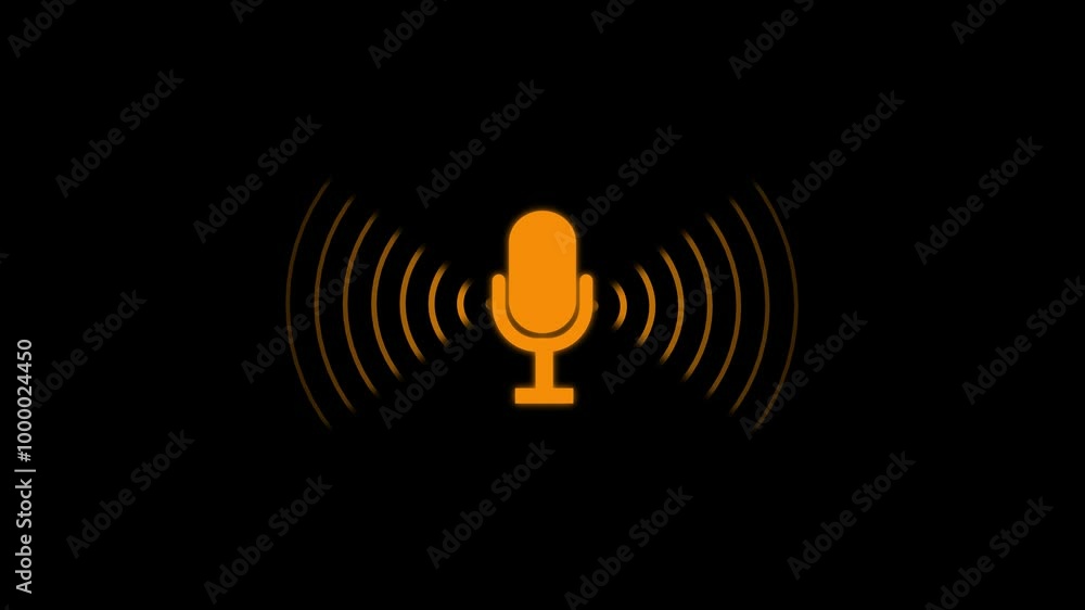Poster microphone animation. sound wave on black background. voice recording microphone button icon. sound 