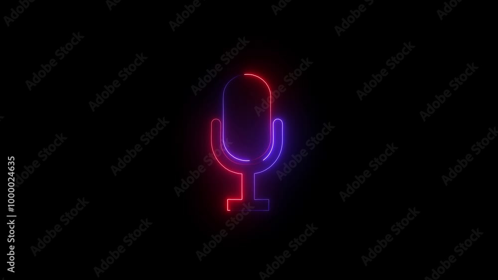 Poster neon microphone icon animation with circle. voice recording icon on black background. microphone voi