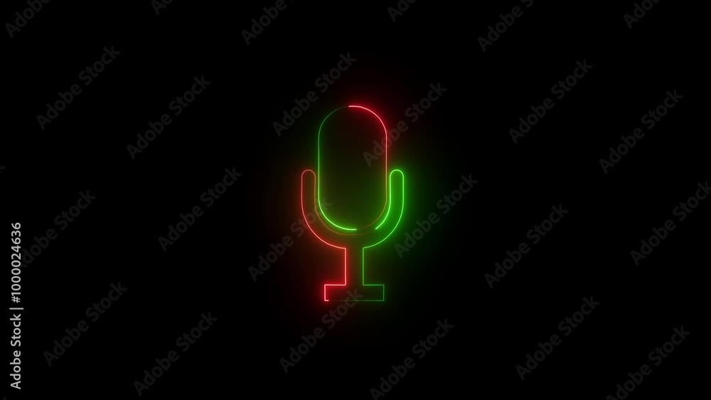 Poster neon microphone icon animation with circle. voice recording icon on black background. microphone voi