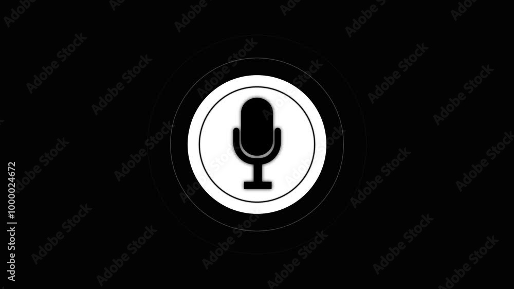 Poster audio microphone icon animation with radio wave. podcast microphone animation on the black backgroun